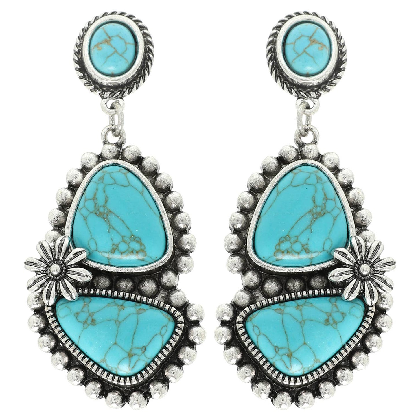 Western Asymmetrical Turquoise Post Earrings