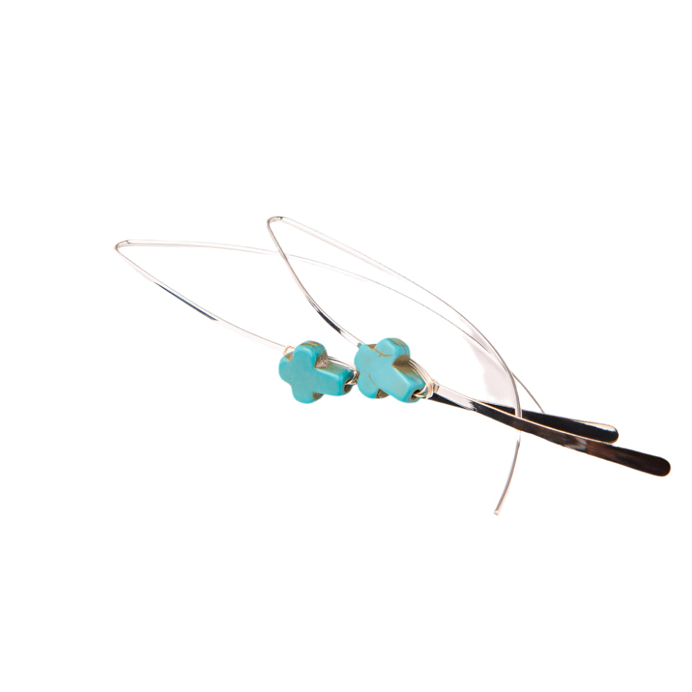 Western Angled Loop Turquoise Cross Earrings