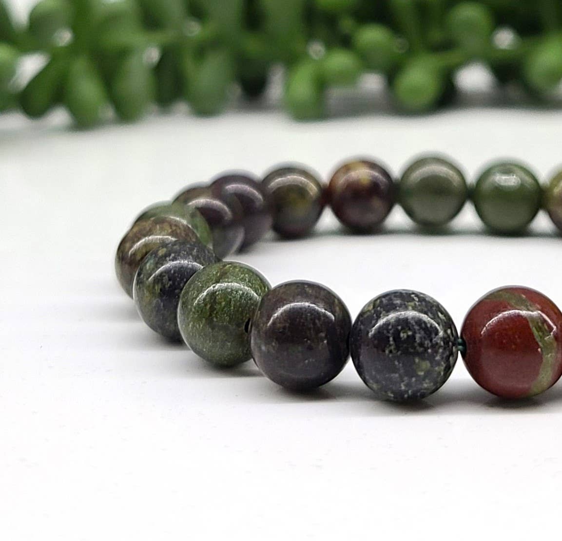 Dragon Bloodstone Bracelet Stretchable 8mm Beads, 7.5"L