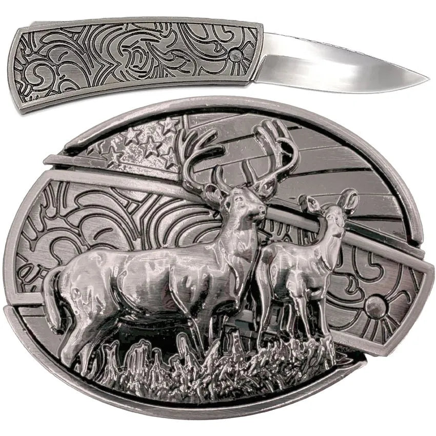 Deer & USA Flag Hidden Knife Buckle