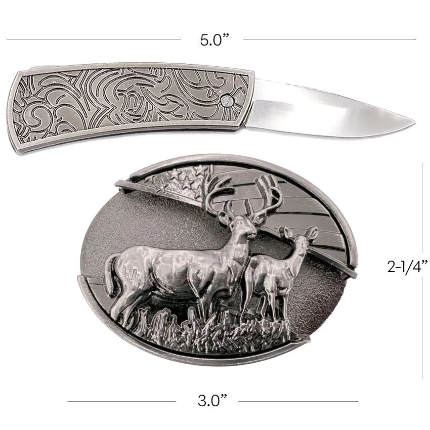 Deer & USA Flag Hidden Knife Buckle
