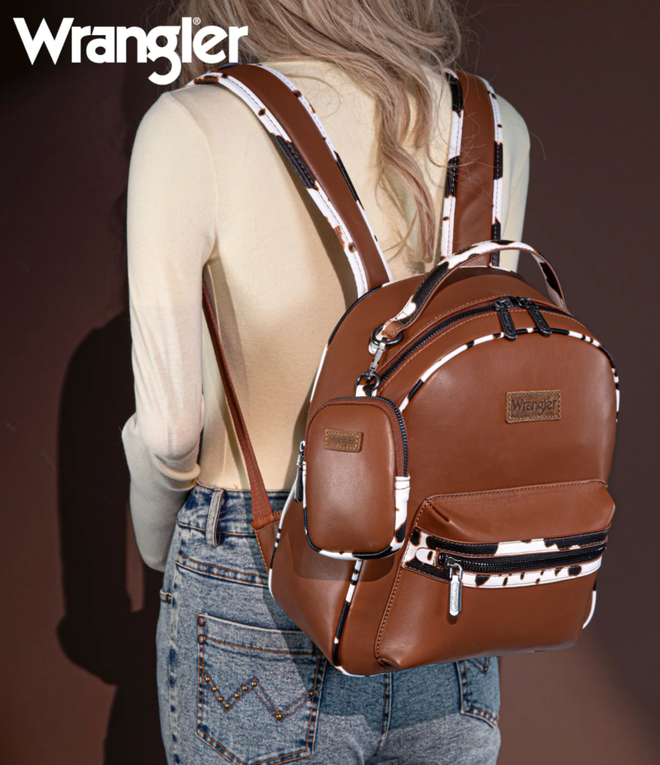 Wrangler Cow Print Trimmed Lrg Backpack With Coin Pouch
