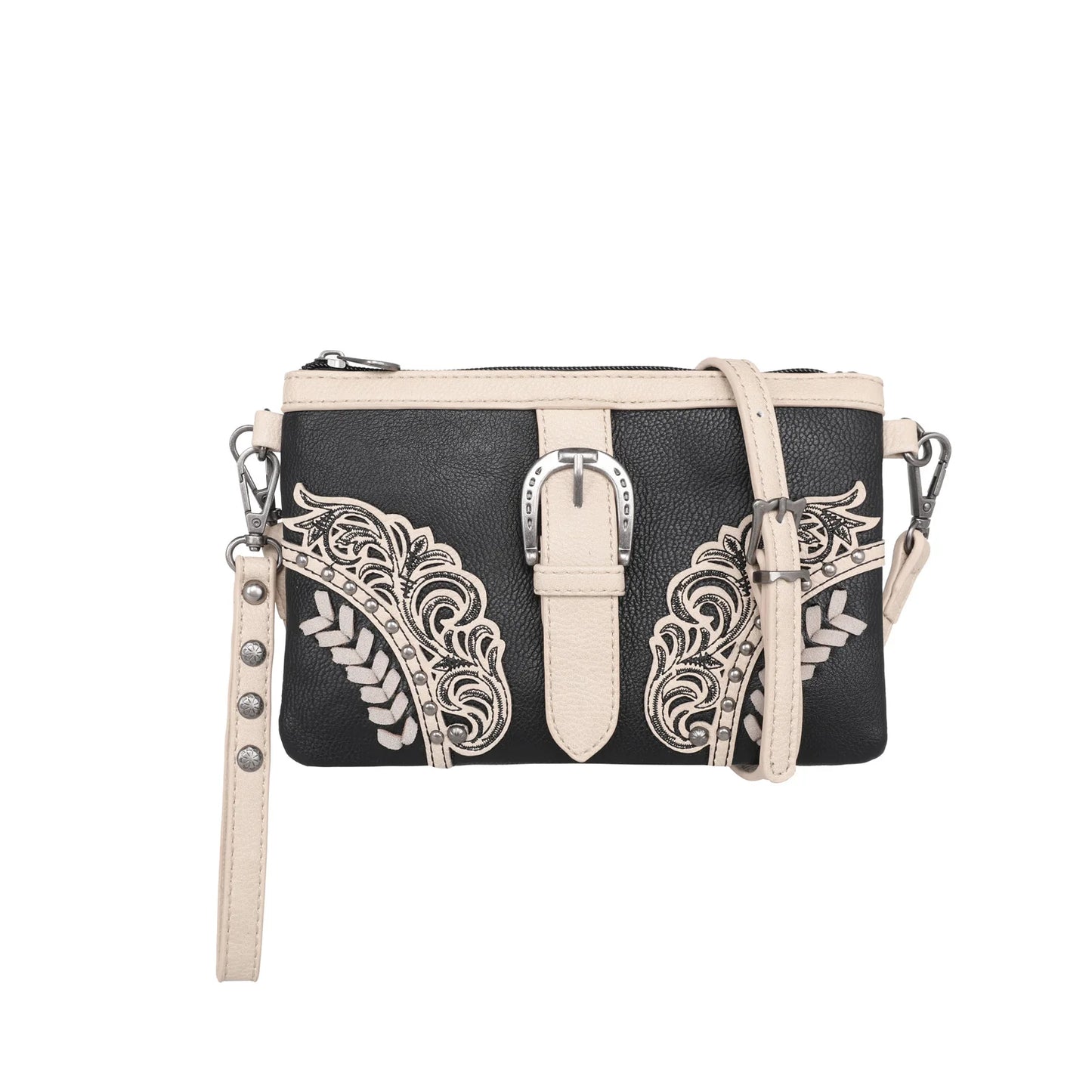 Montana West Cut-Out /Buckle Collection Clutch/Crossbody Black
