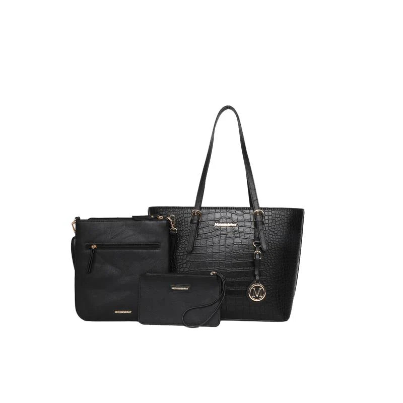Montana West 3PCs Set Tote, Crossbody, Wallet Black