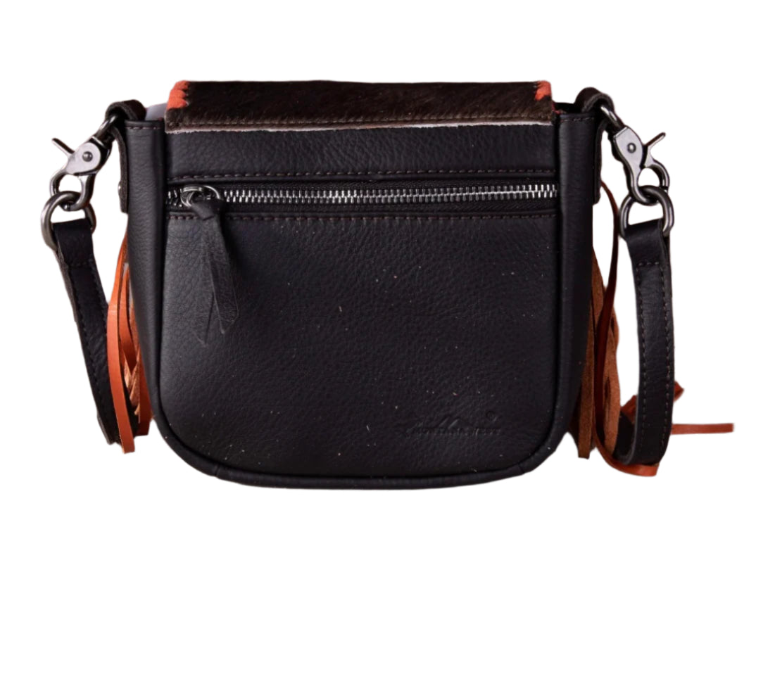 Montana West Genuine Leather Hair-On Collection Fringe Crossbody Orange