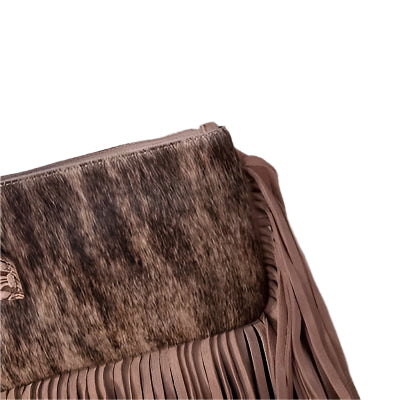 Trinity Ranch Genuine Hair-On Cowhide Ring Handle Wristlet Clutch Bag Tan