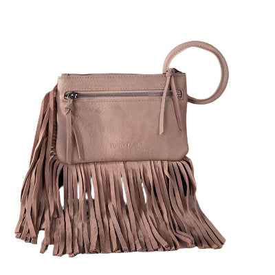 Trinity Ranch Genuine Hair-On Cowhide Ring Handle Wristlet Clutch Bag Tan