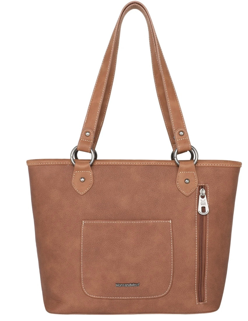Montana West Boot Scroll Embroidered Collection Concealed Carry Tote Brown