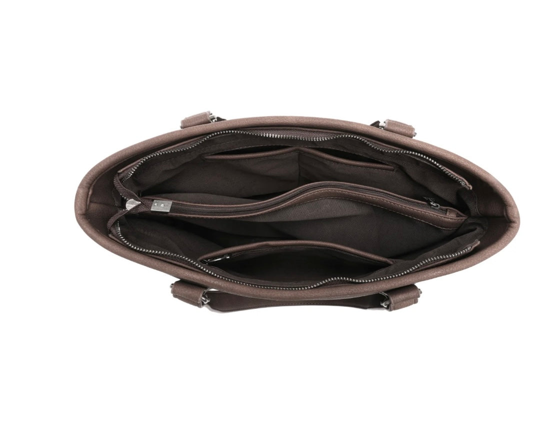 Trinity Ranch Hair-On Cowhide Collection Concealed Carry Tote Brown