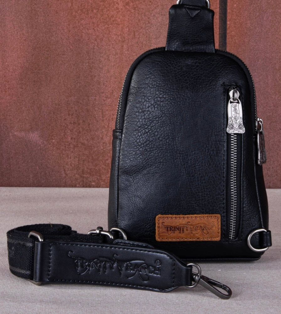 Trinity Ranch Floral Tooled Collection Sling Bag Black