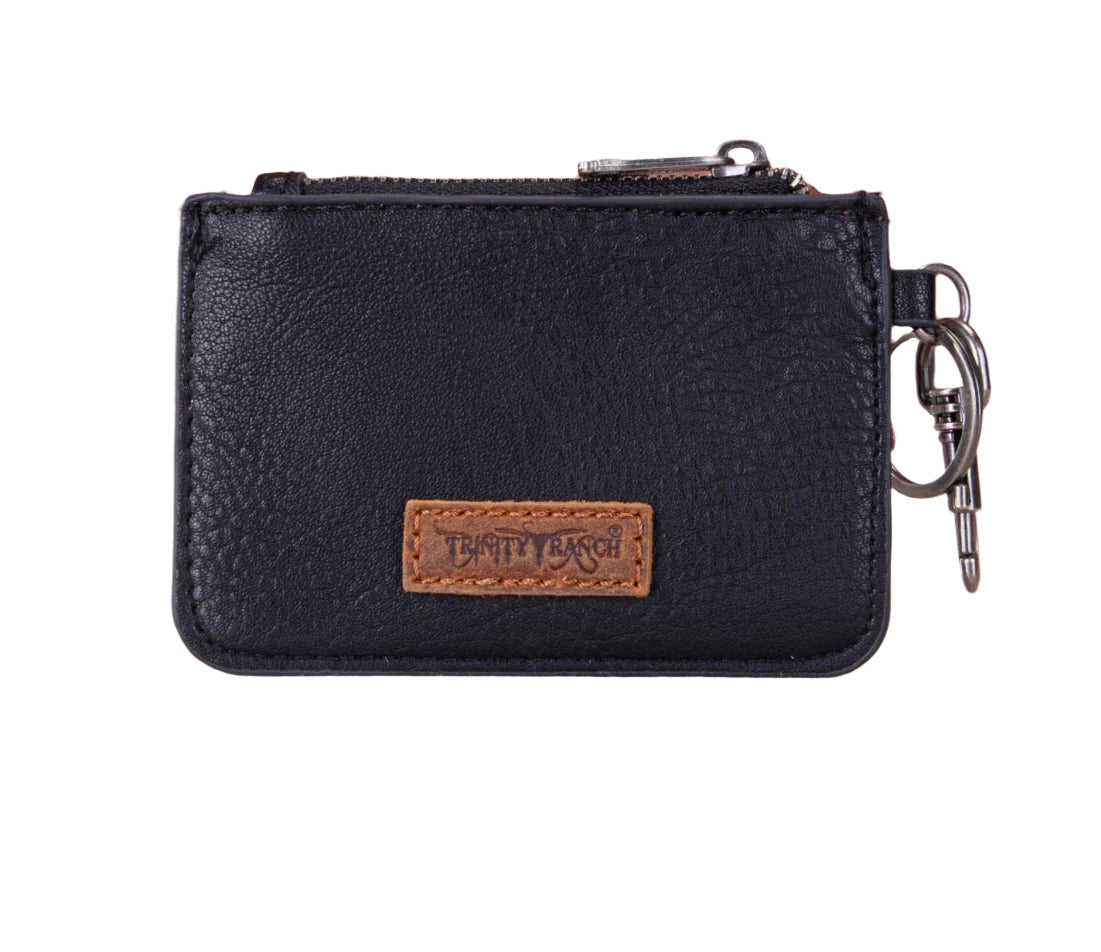 Trinity Ranch Genuine Hair-On Cowhide /Tooled Collection Phone Purse with Coin Pouch Black