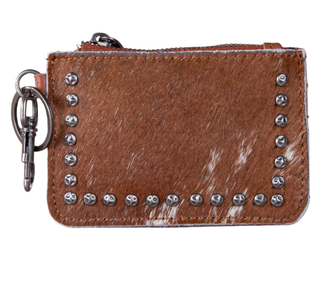 Trinity Ranch Genuine Hair-On Cowhide /Tooled Collection Phone Purse with Coin Pouch Brown
