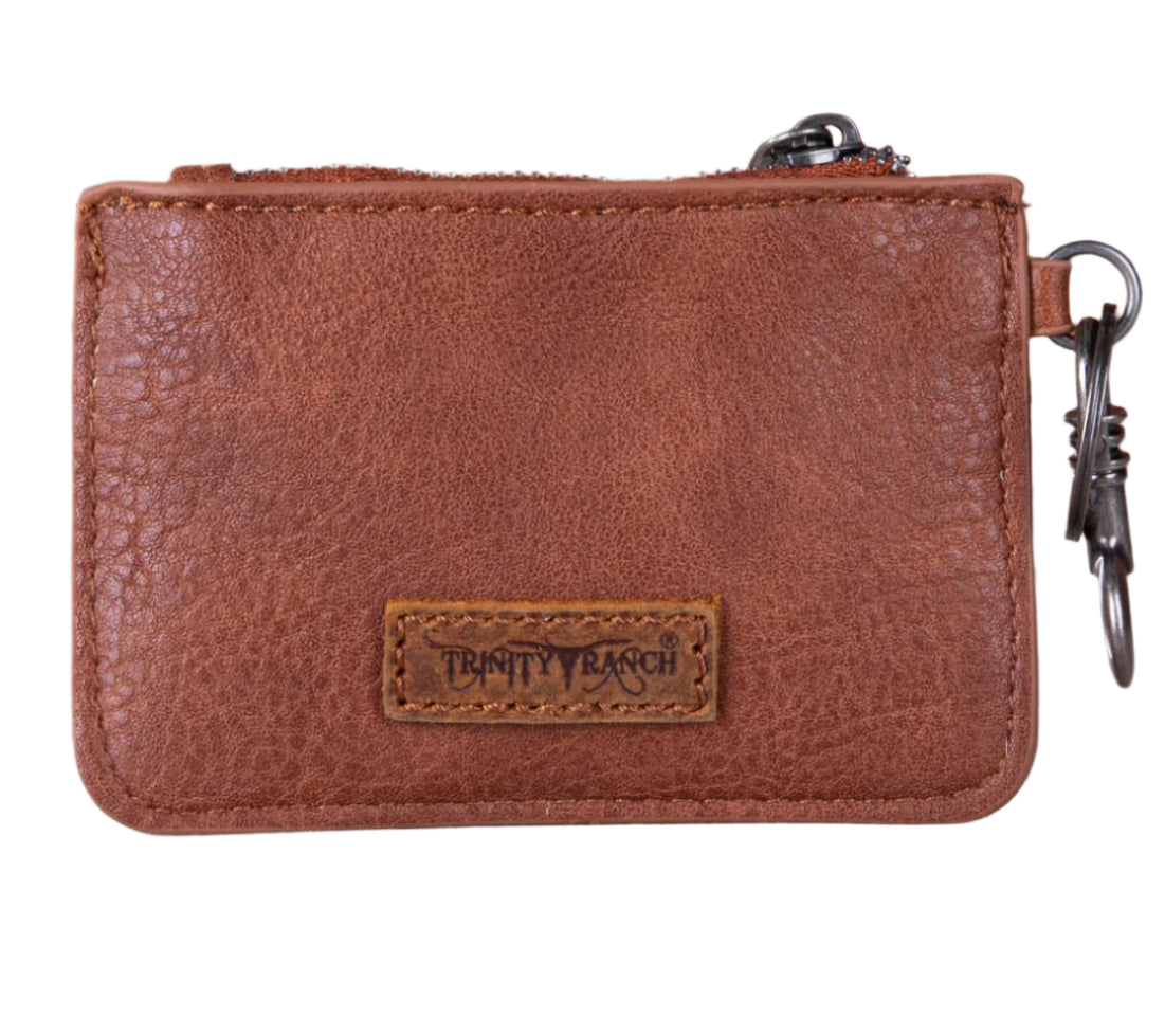 Trinity Ranch Genuine Hair-On Cowhide /Tooled Collection Phone Purse with Coin Pouch Brown