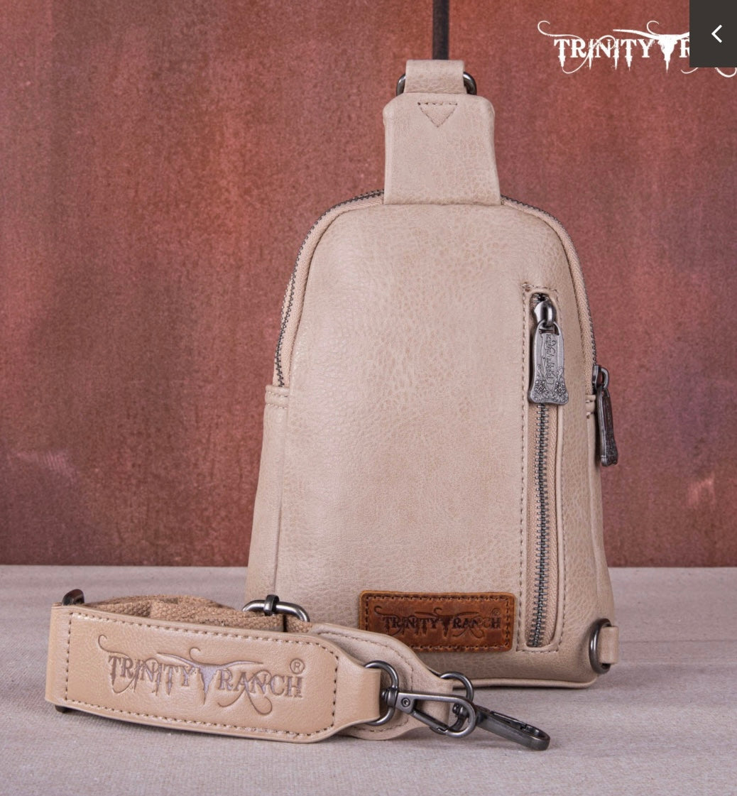 Trinity Ranch Floral Tooled Collection Sling Bag Tan
