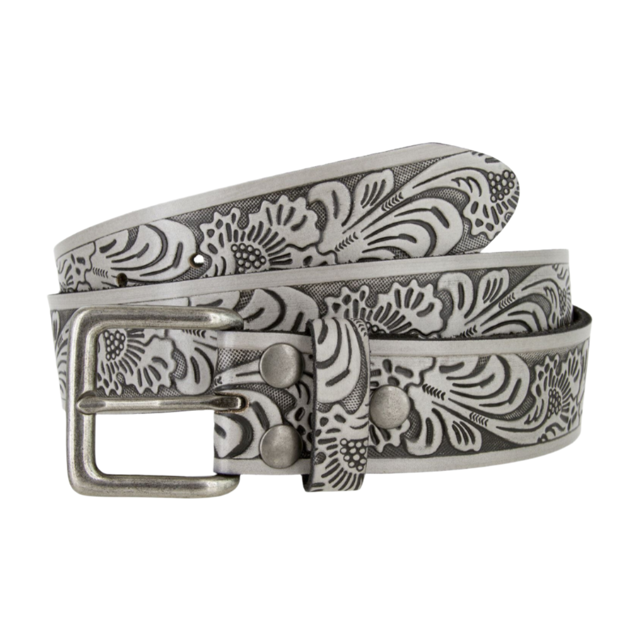 Floral Embossed Genuine Leather Belt 1-1/2"