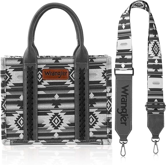 Wrangler Southwestern Print Small Canvas Tote/Crossbody -Black