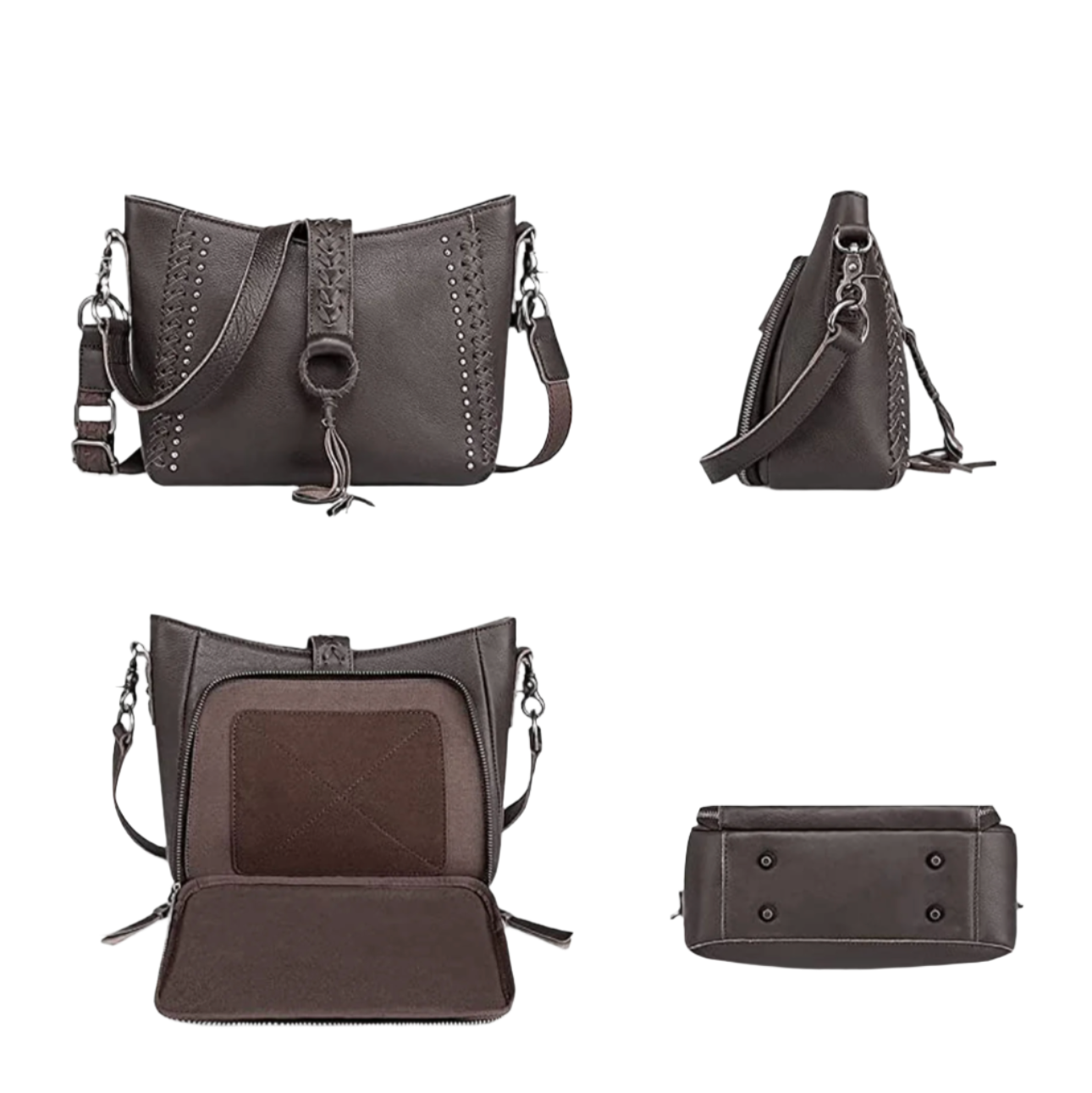Montana West Genuine Leather Collection Concealed Carry Hobo/Crossbody Coffee