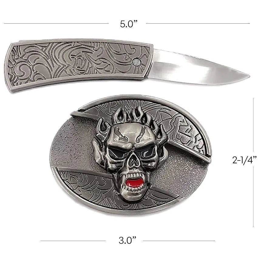 Flaming Skull Knife Buckle