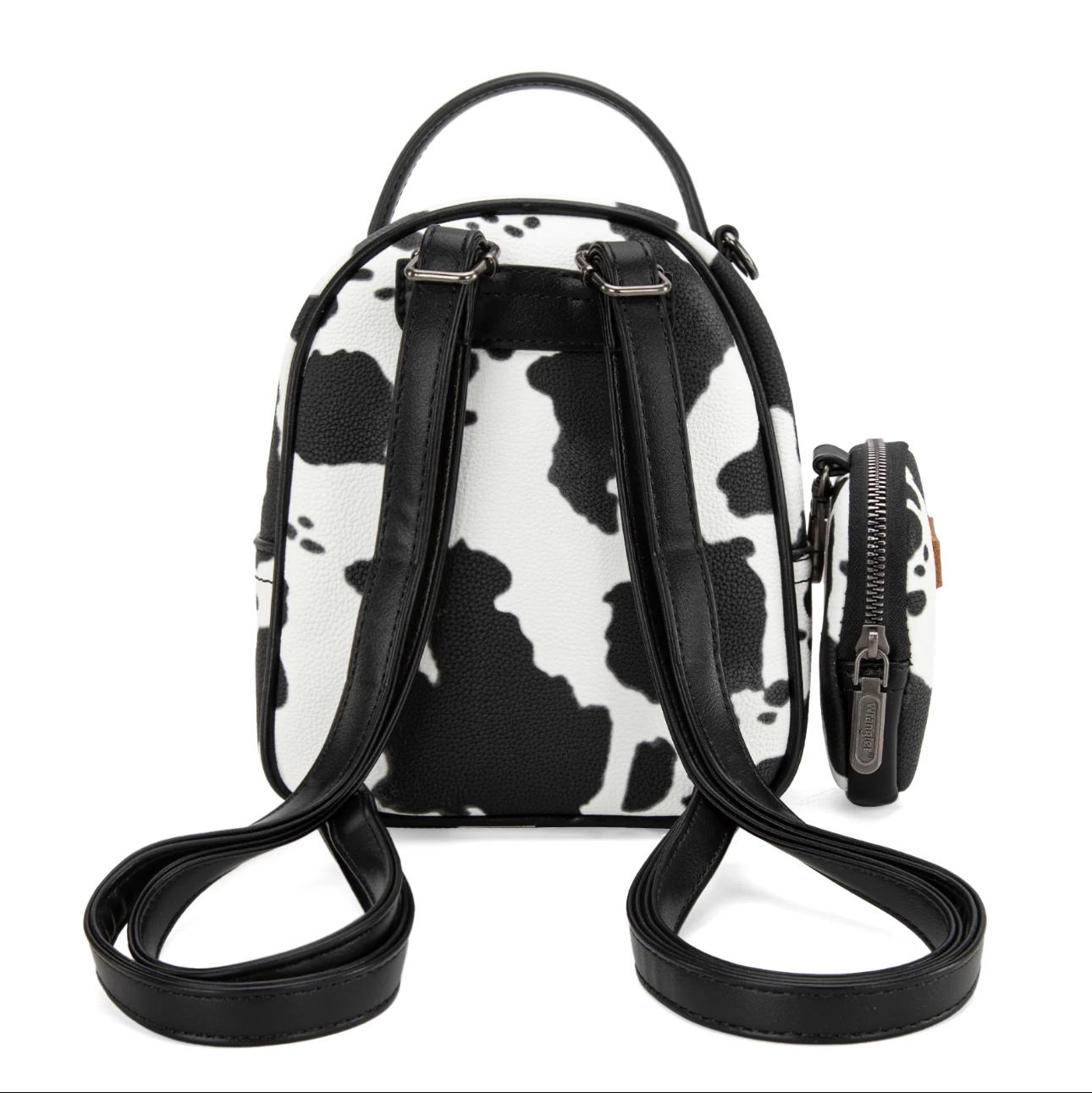 Wrangler Cow Print Trimmed Mini Backpack With Coin Pouch - Black/White