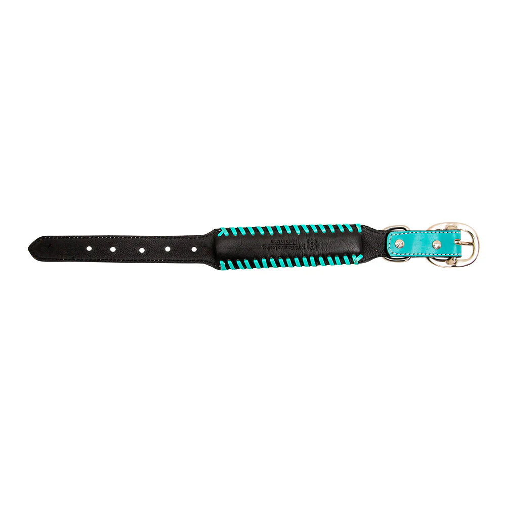 Acety Hand-Tooled Leather Dog Collar Aqua