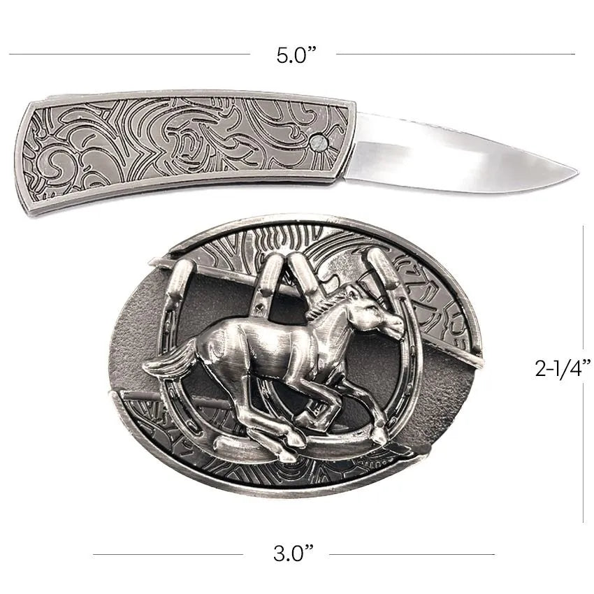 Galloping Horse Silver Knife Buckle