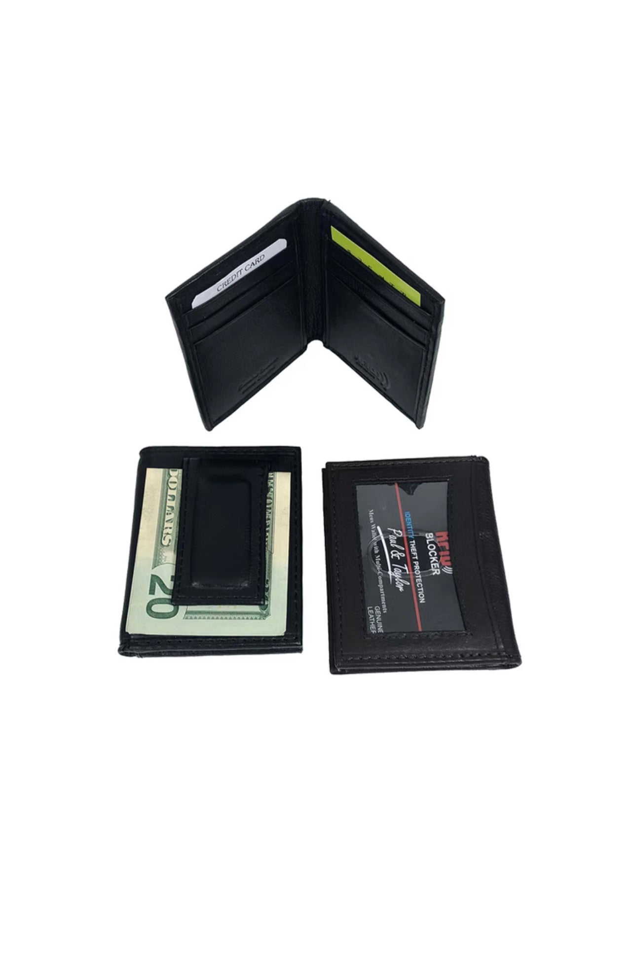 Men's Leather RFID Bifold Magnetic Clip Wallet
