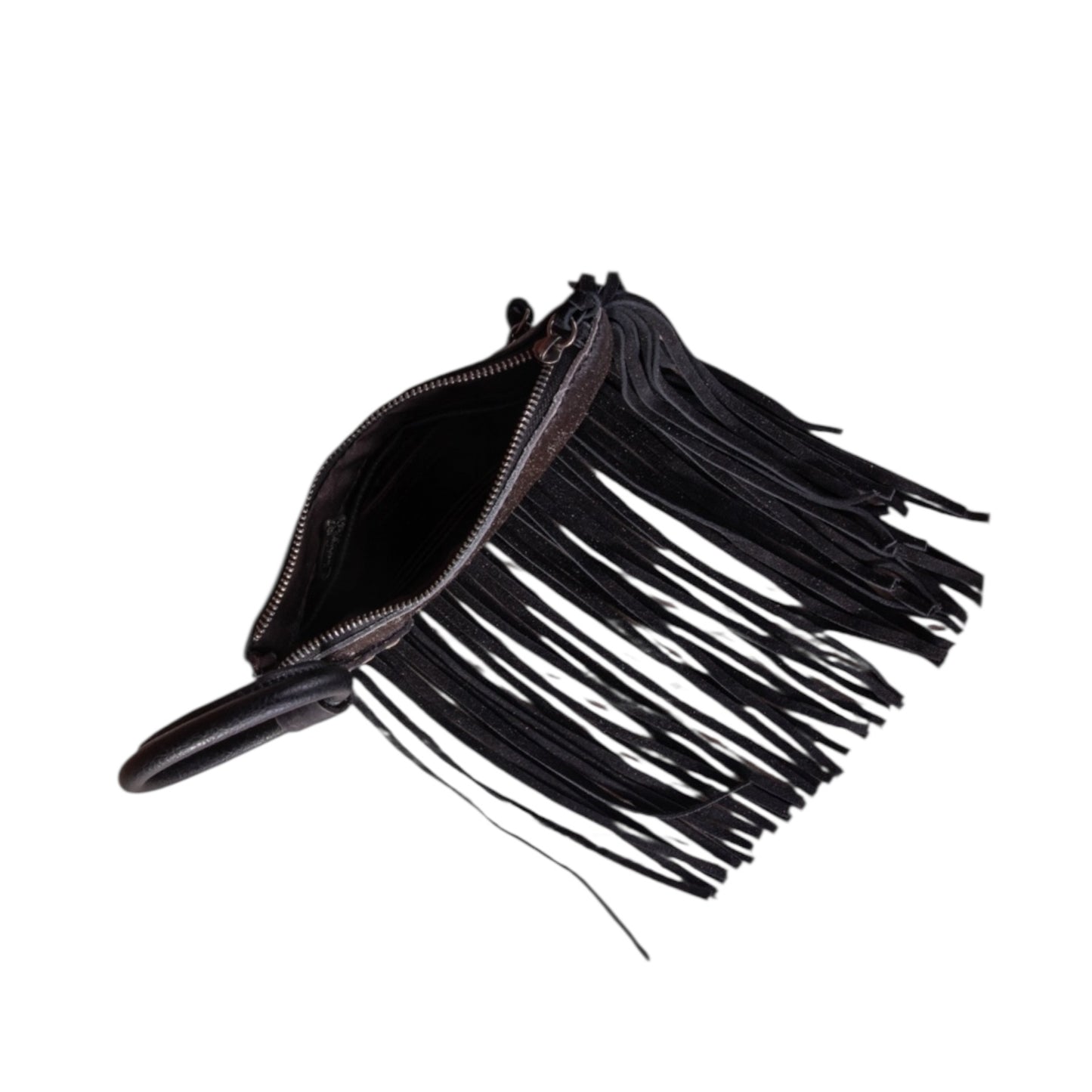 Trinity Ranch Genuine Hair-On Cowhide Ring Handle Wristlet Clutch Bag - Black