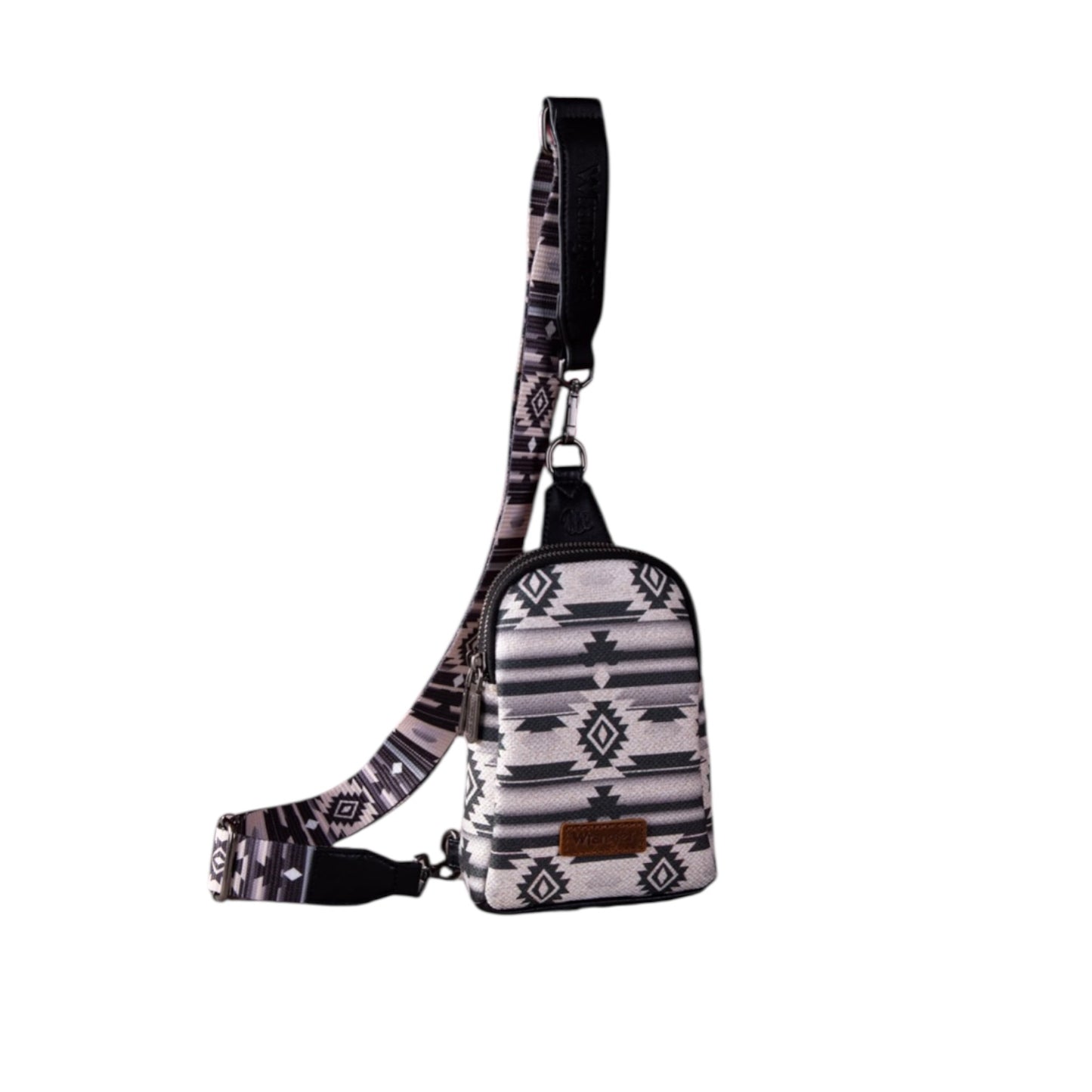 Wrangler Aztec Print Crossbody Sling Chest Bag - Black