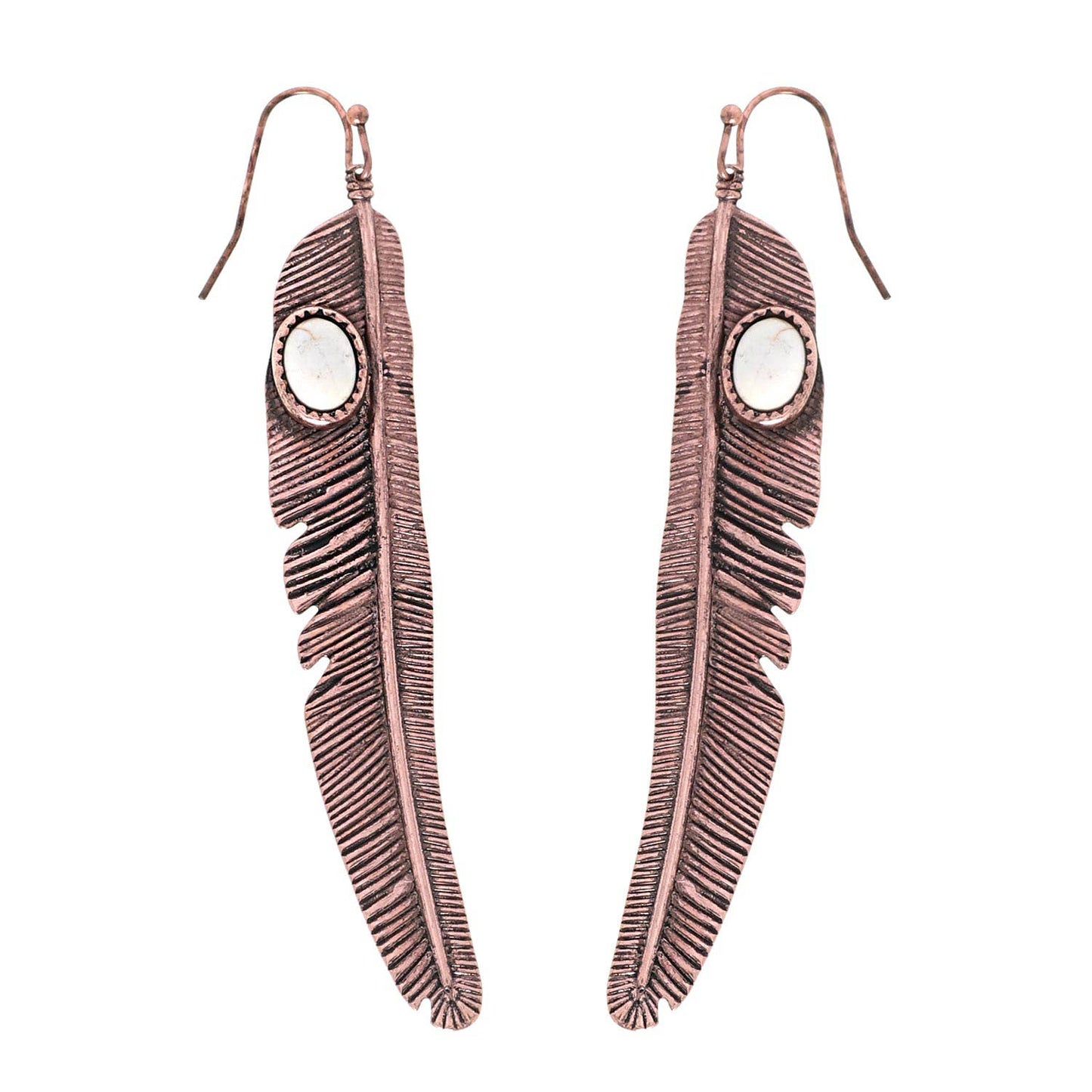 Western Feather w/ Semi Stone Hook Dangle Drop Earrings