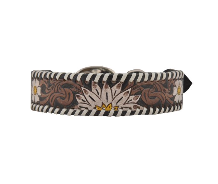 Oxy Daisy Hand-Tooled Leather Dog Collar