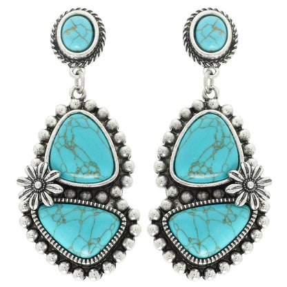 Western Asymmetrical Turquoise Post Earrings