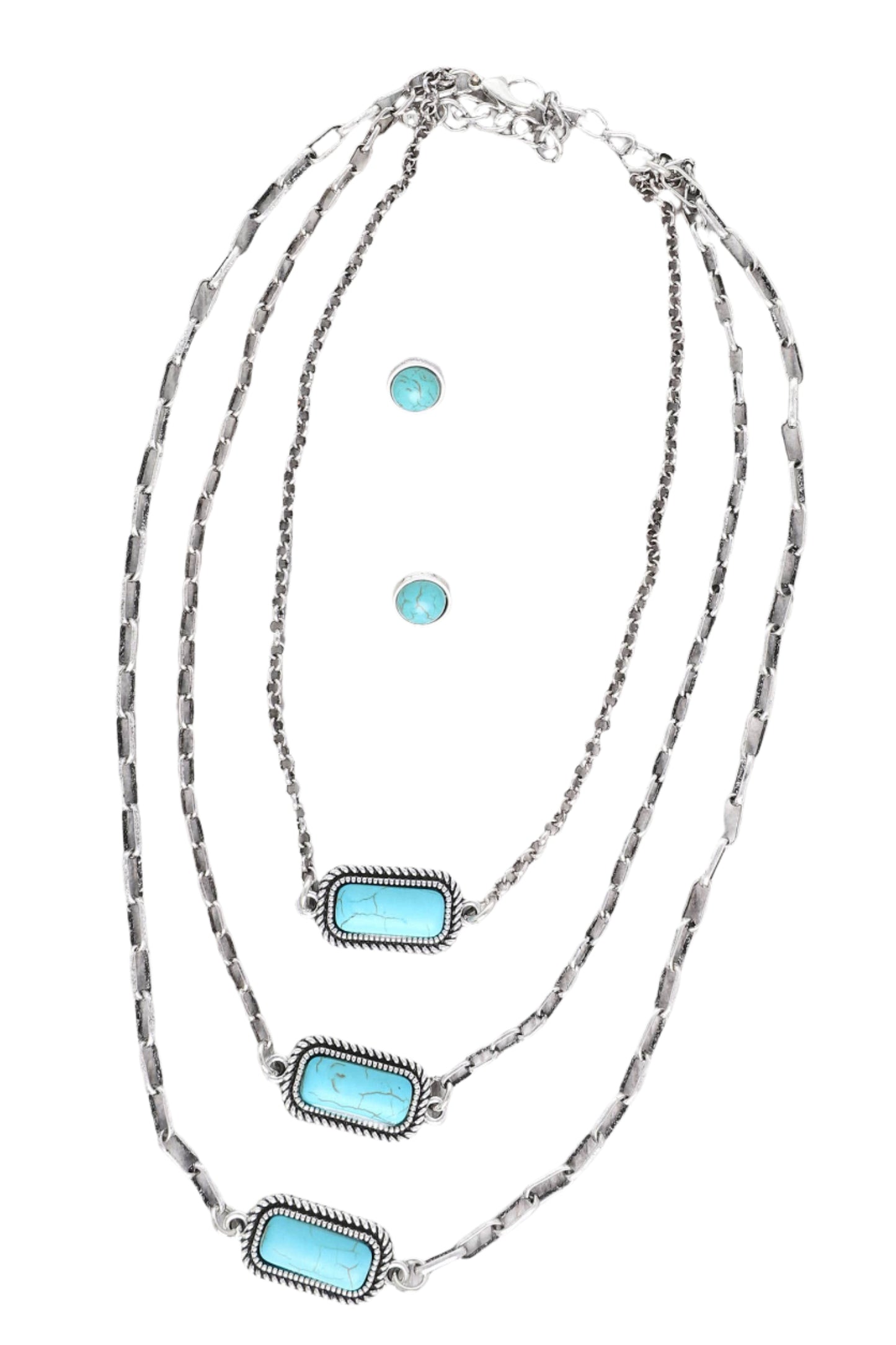 Western 3-Row Turquoise Stone Necklace Set