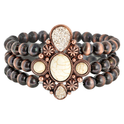 Western Navajo Bead Bracelet w Faux Drusy Stone