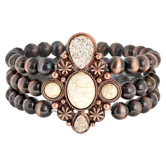 Western Navajo Bead Bracelet w Faux Drusy Stone