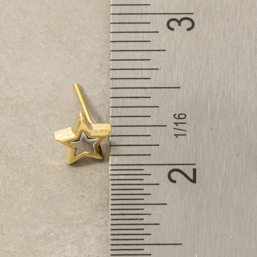 18K Gold Dipped Two Tone Star Stud Earrings