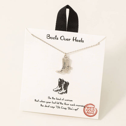 Gold Dipped Western Cowboy Boots Pendant Necklace