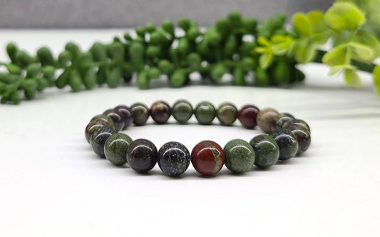 Dragon Bloodstone Bracelet Stretchable 8mm Beads, 7.5"L