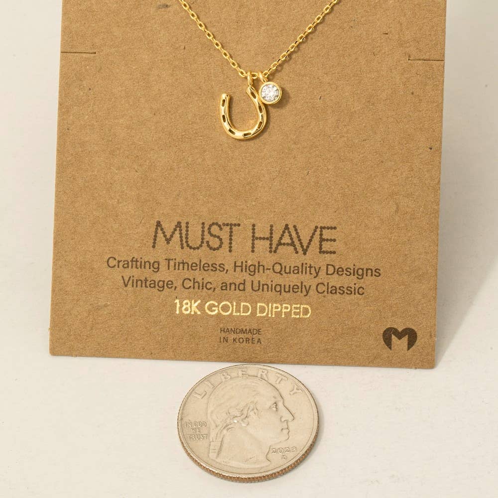 Gold Dipped Horse Shoe And Cz Charm Necklace