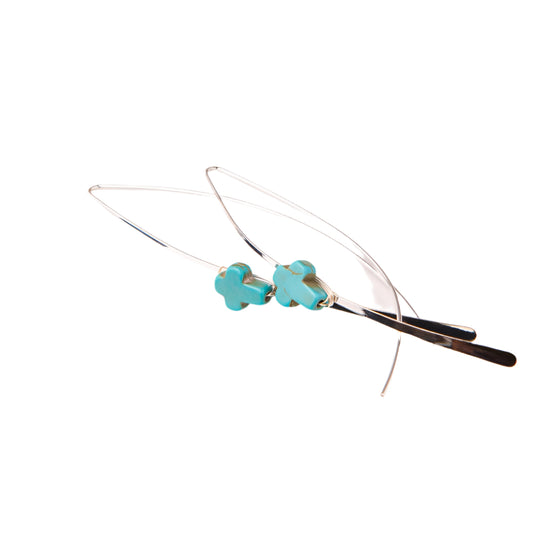 Western Angled Loop Turquoise Cross Earrings