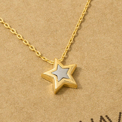 18K Gold Dipped Two Tone Star Pendant Necklace