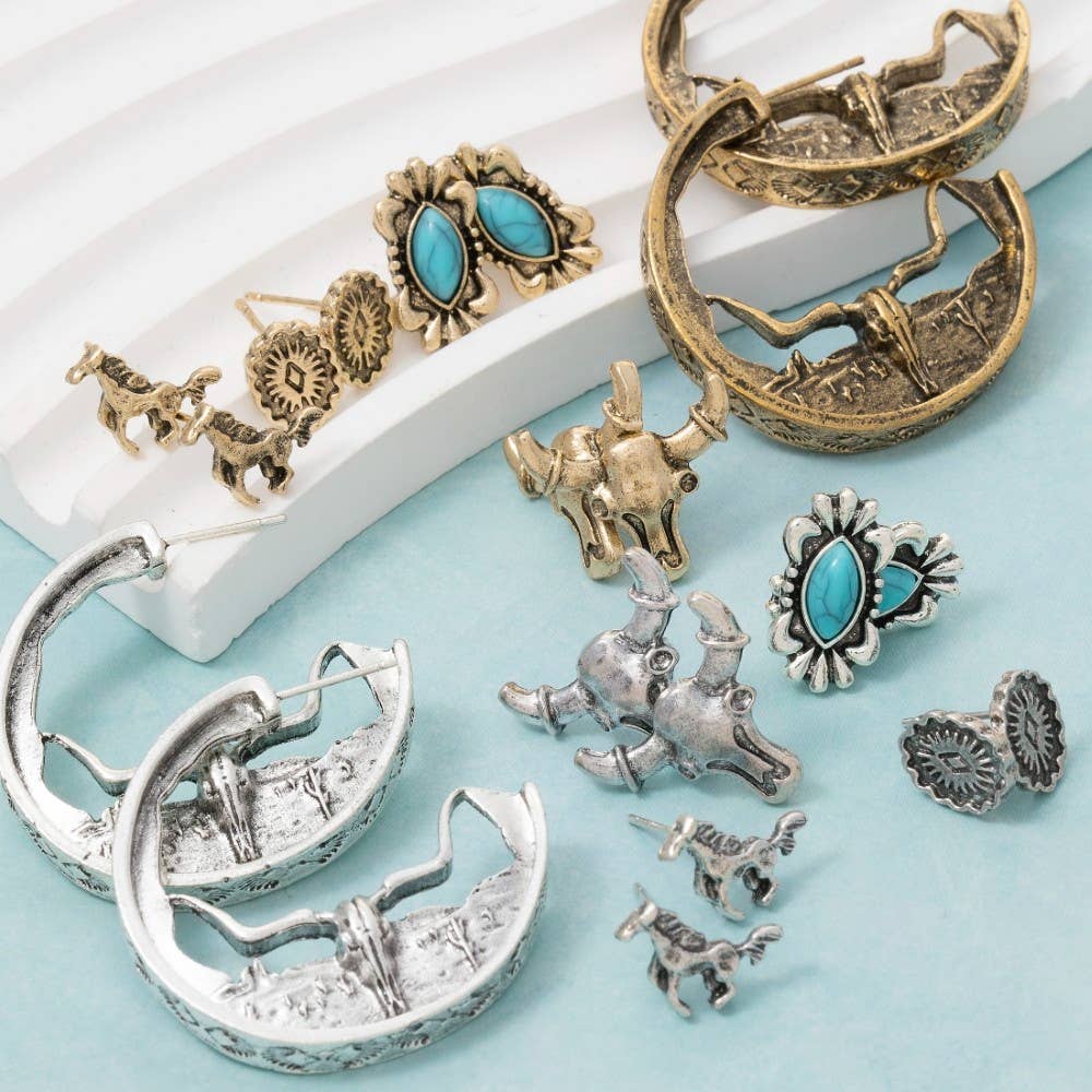 Assorted Western Five Pair Earrings Set