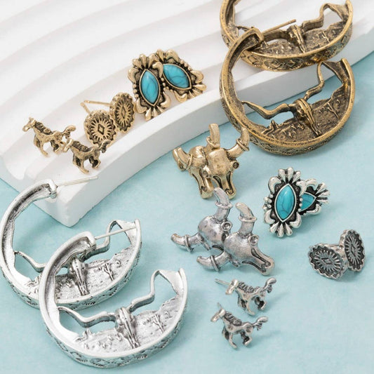 Assorted Western Five Pair Earrings Set