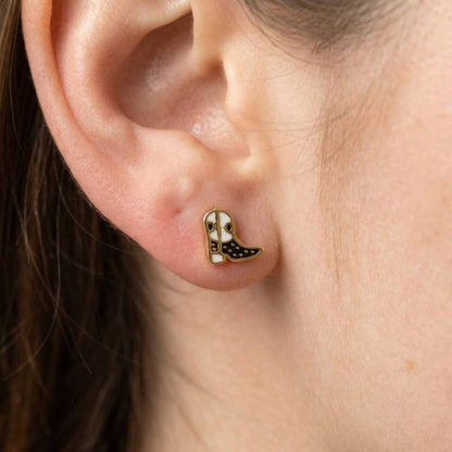 Gold Dipped Epoxy Cowboy Boots Stud Earrings