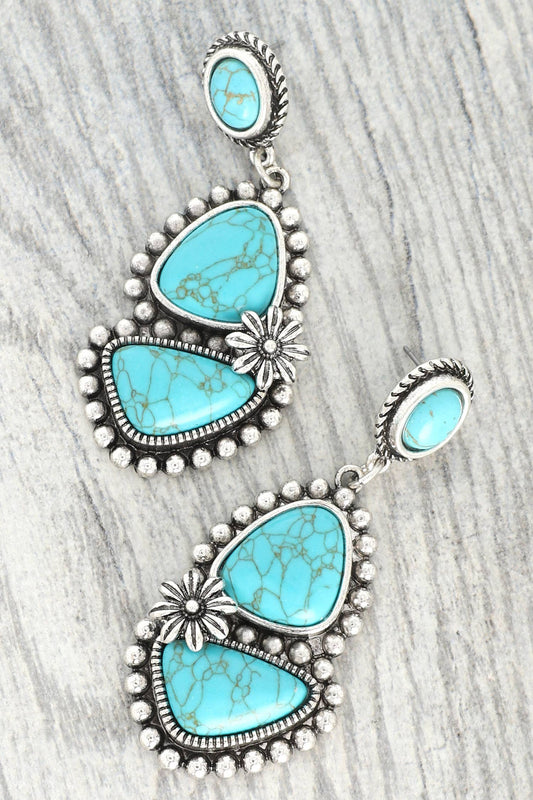Western Asymmetrical Turquoise Post Earrings