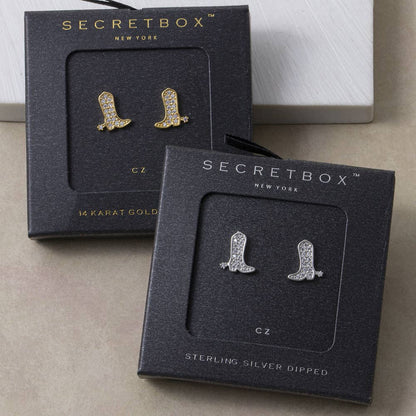 Sterling Silver Dipped Pave Cz Boot Stud Earrings