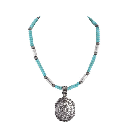 Navajo Pearl Beaded Oval Concho Pendant Necklace