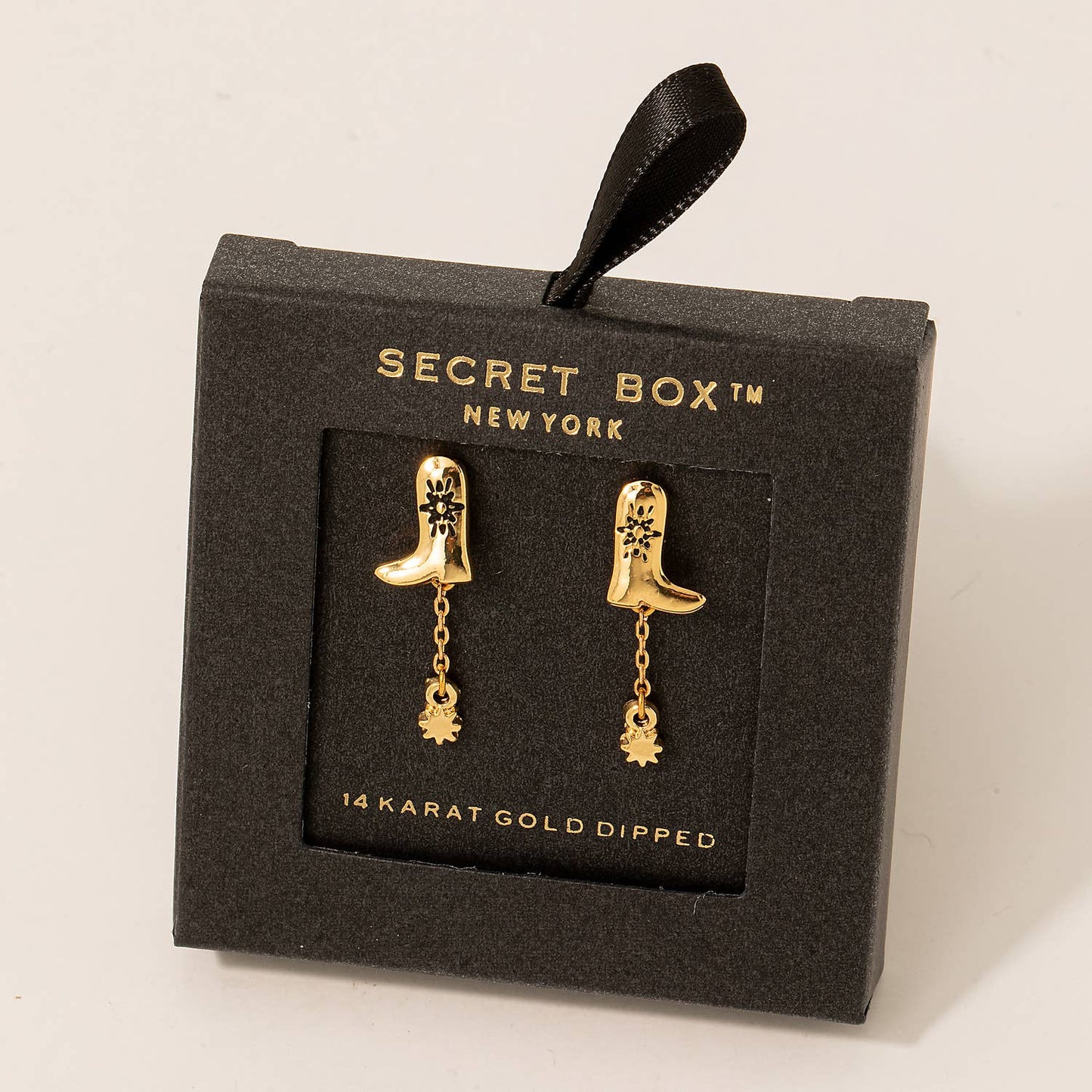 Secret Box Western Cowboy Boot And Charm Dangle Earrings