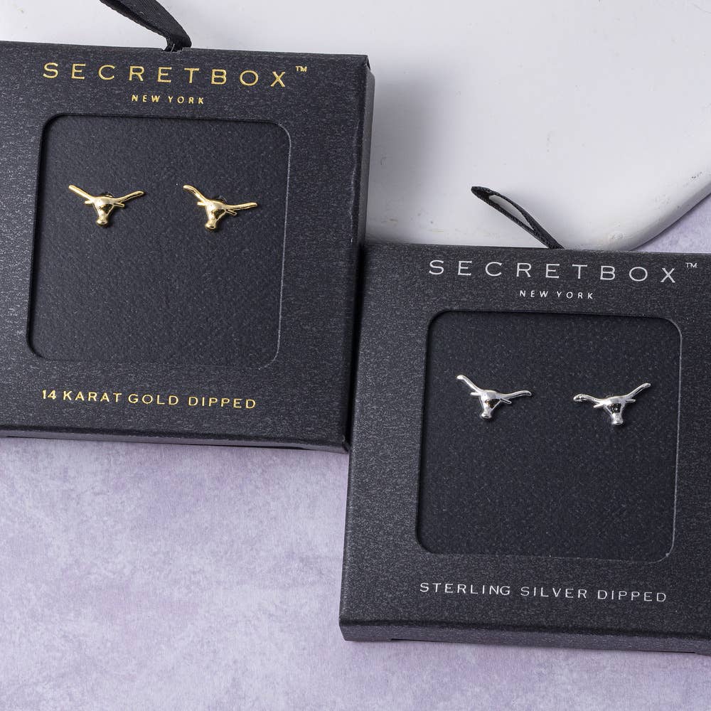 Sterling Silver Dipped Longhorn Stud Earrings