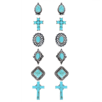 6pc Assorted Western Cross Stud Earrings