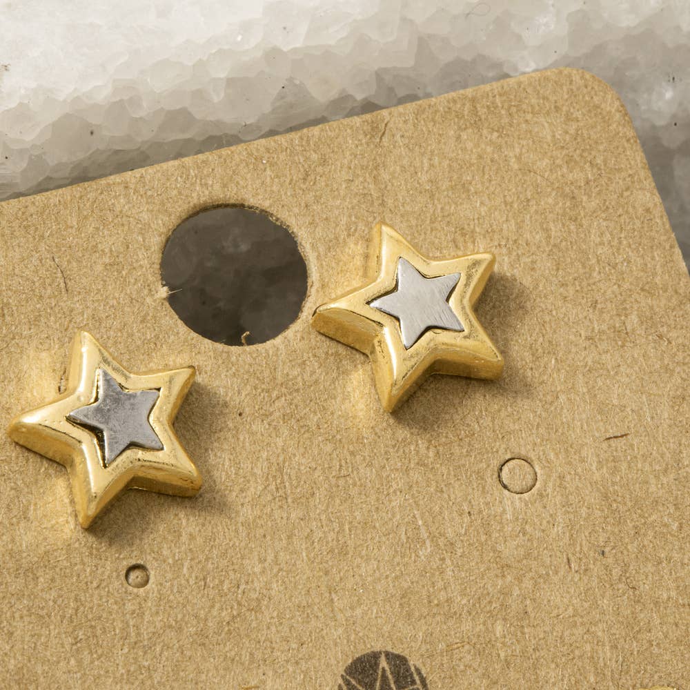 18K Gold Dipped Two Tone Star Stud Earrings